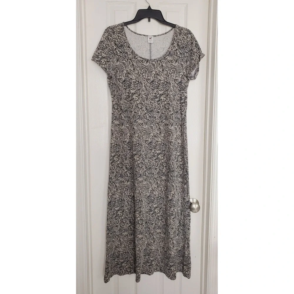 Peruvian Connection Maxi Dress Blue Gray Paisley Cotton Lycra Stretch Boho M